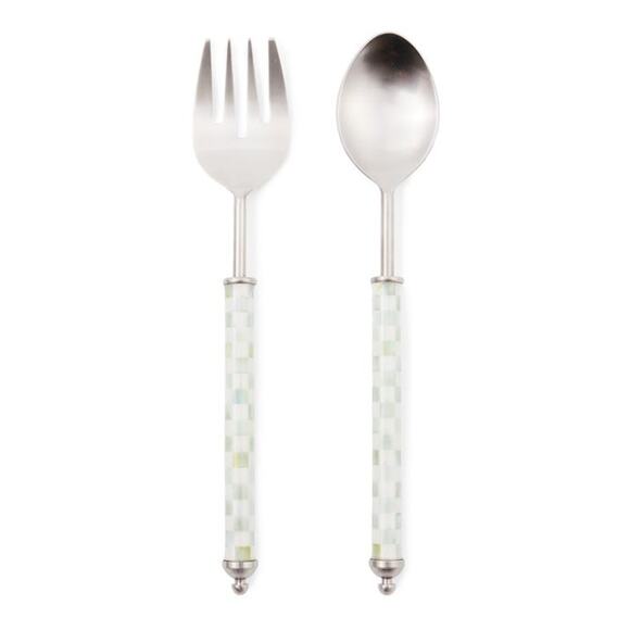 Brand New Mackenzie-Childs Sterling Check Supper Club Salad Serving Set - Picture 1 of 7